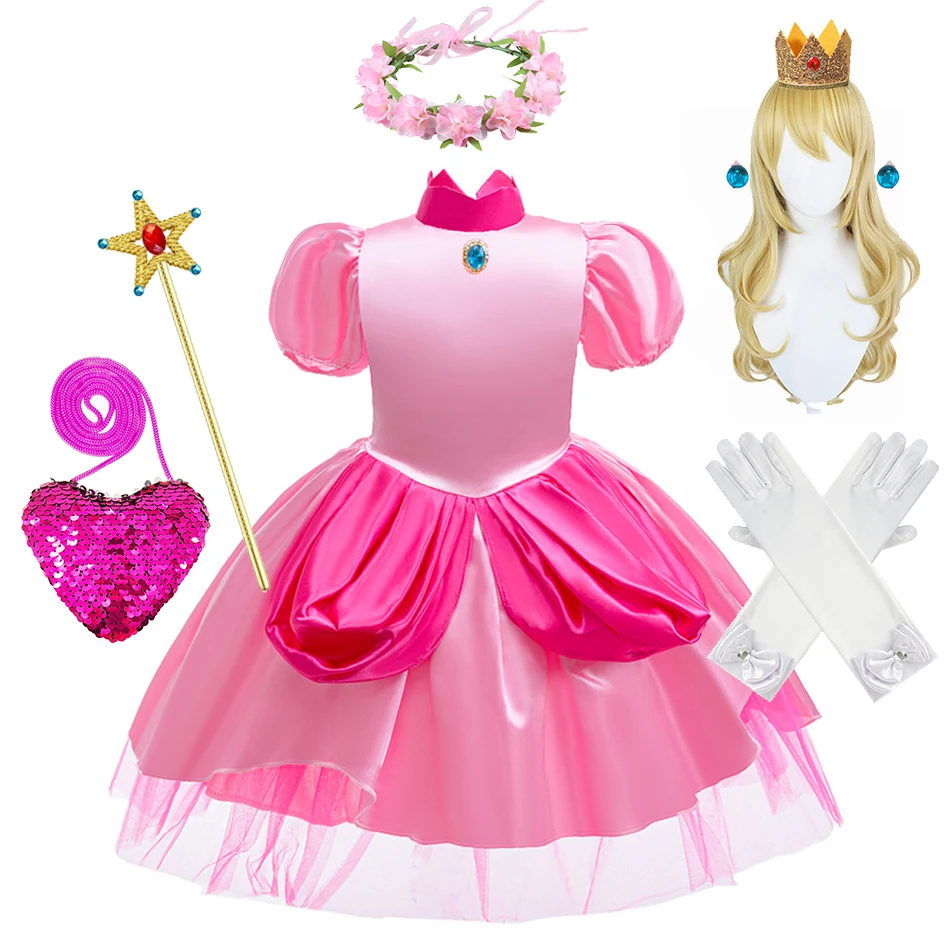 Pfirsich Prinzessin Kleid Für Mädchen Cartoon Film Rolle Spielen Kostüm Halloween Party Cosplay Outfits Kinder Karneval Fantasie Kleidung