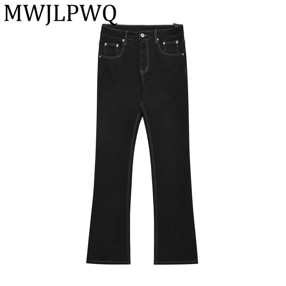 

MWJLPWQ Vibe Американские расклешенные джинсы High Street для мужчин Модные модные свободные сшитые дизайнерские новые широкие брюки-клеш 12723