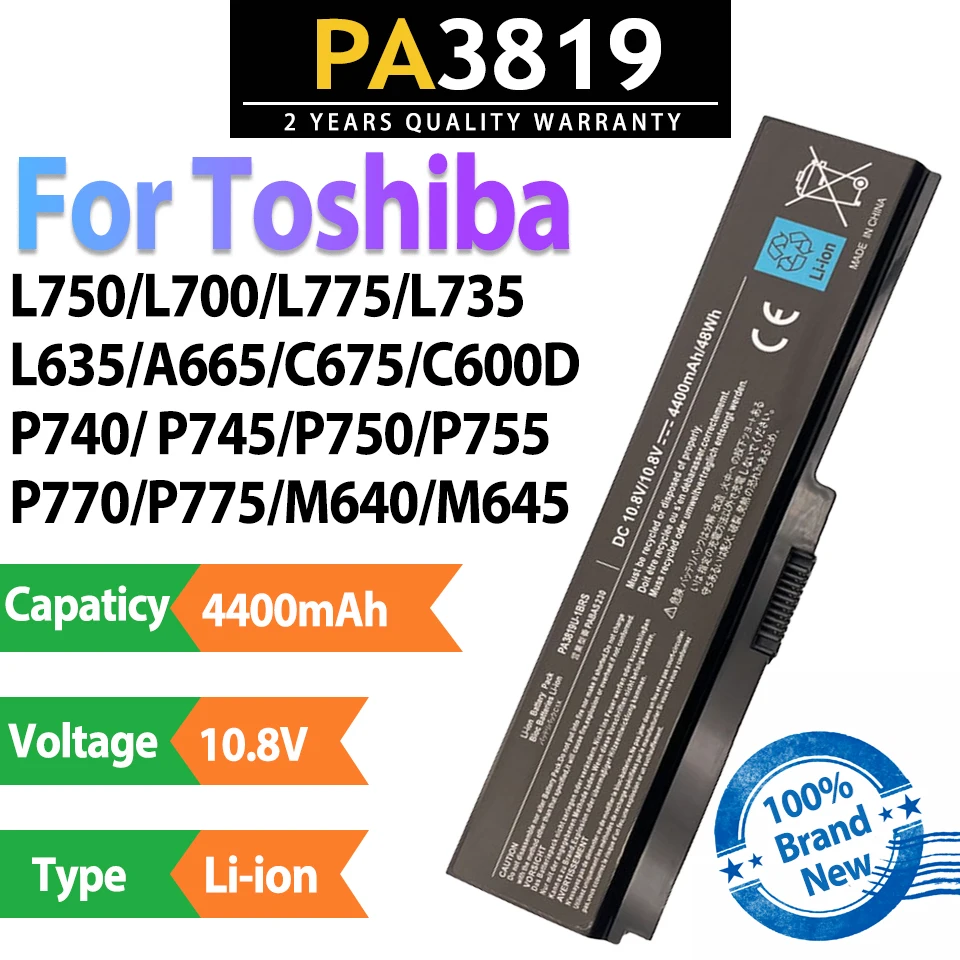 PA3819 10.8V 5200mAh Laptop Battery For Toshiba L750 Toshiba L635 Toshiba C675 Toshiba P740 ToshibaP750 ToshibaP775 Toshiba M645