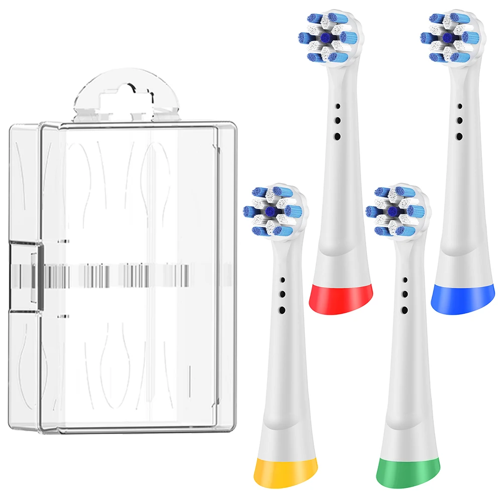 

4 Replacement Brush Heads and Toothbrush Head Storage Box Fit for Travel, Compatible with Oral B iO Series Electric Toothbrushes