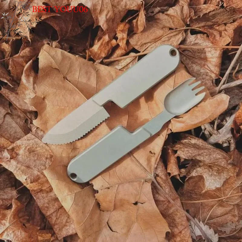 (YOUU06)2 In 1 Fork Spoon Outdoor Tableware Multifunction Stainless Steel Flatware Camping Hiking Picnic Utensils Set Combo