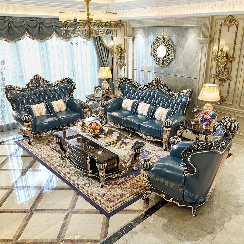 Turkish court sofa French sofa Double-sided carved European leather sofa