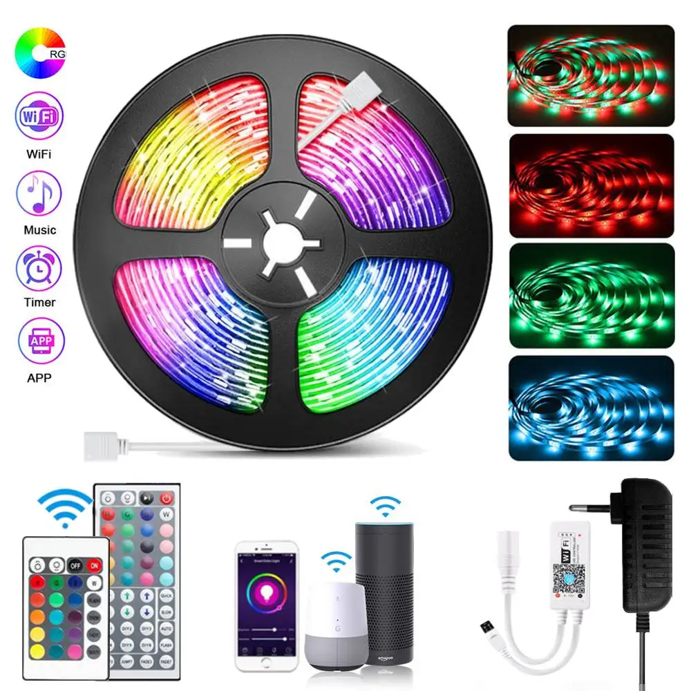 

Smart Wifi LED Strip for Alexa Luces LED Light RGB 5050 12V IP20 LED Lights 24 Key APP Control Fita LED Strips Backlight