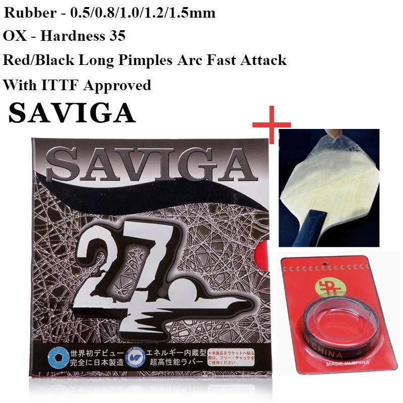 

SAVIGA 27 Резина для настольного тенниса 0,5/0,8/1,0/1,2/1,5 мм и пинг-понг OX Красный/Черный Длинные шипы Arc Fast Attack Твердость 35 с ITTF