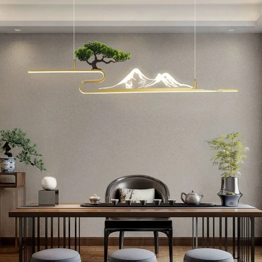 Chinese living room landscape bar acrylic mountain peak China study Zen strip creative tearoom restaurant Pendant Lights