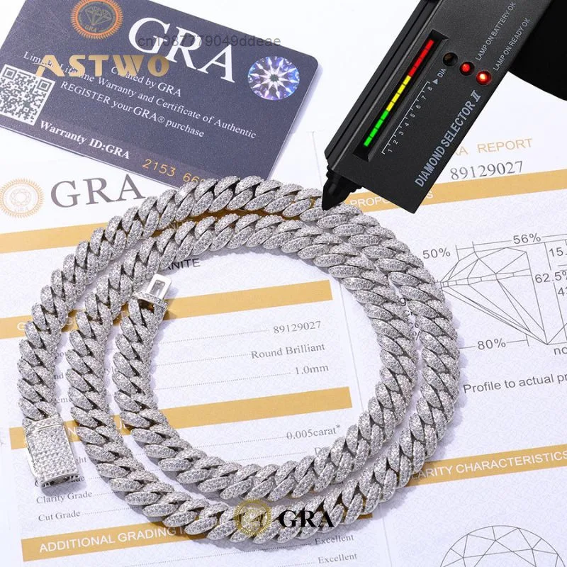 

Премиальное позолоченное кубинское ожерелье-цепочка с муассанитом для мужчин, уличная одежда, стиль, ювелирные изделия из стерлингового серебра 925, цепочка с муассанитом