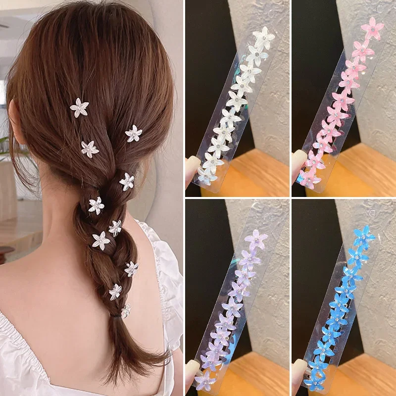 10PCS/Lot  Hair Claws Girls Small Pearl Crystal Flowers Metal Hair Clips Women Wedding Bridal Mini Headwear Hair Accessories