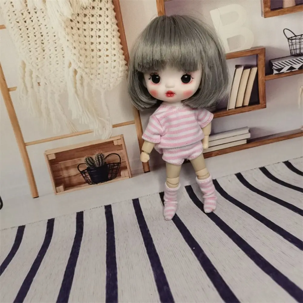 Doll Accessories T-shirt Ob11 Doll Clothes Shorts Socks Handmade Doll Underwear Three-piece Cotton OB11 Striped Tops BJD Doll