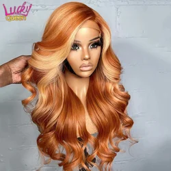 Ginger Orange Wig with Blonde Highlights Lace Front Wig Human Hair 13x4 Transparent Lace Front Human Hair Wigs Body Wave 180%