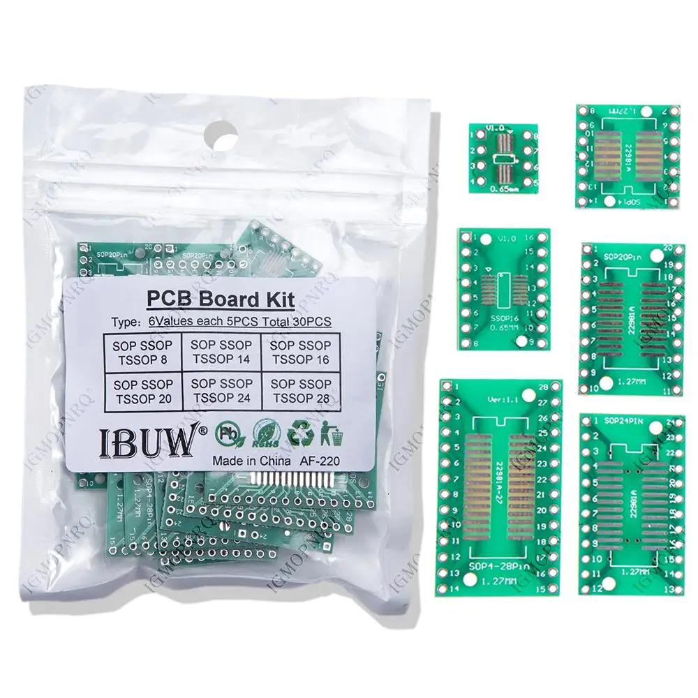 30PCS PCB Board Kit SMD Turn To DIP Adapter Converter Plate FQFP SOP8 SOP14 SOP16 SOP20 SOP28 QFP SOP 8 14 16 20 28