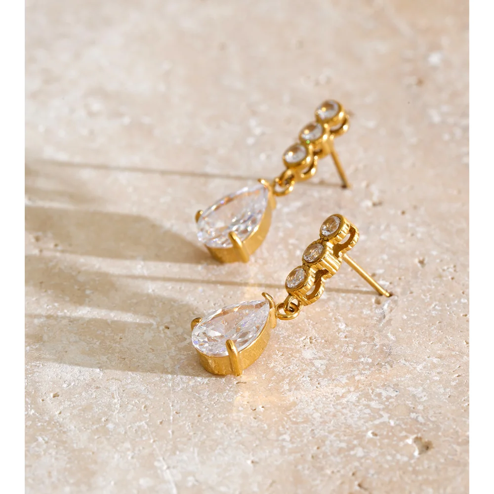 Yhpup Stainless Steel Teardrop CZ Drop Earrings Sparkle Zirconia Vertical Party Ear Decor Fashion Jewelry Wholesale