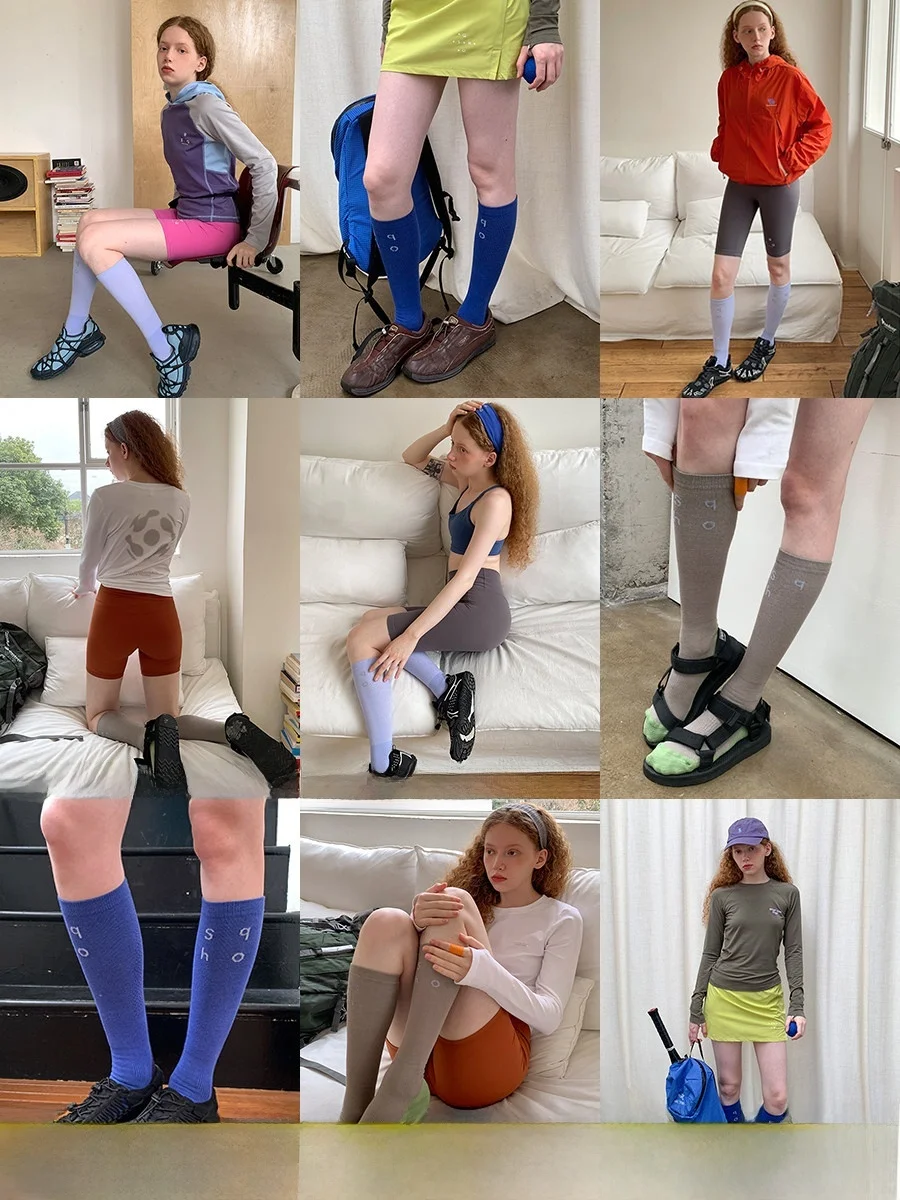 Pressure Square Hole Sports Socks Long Tube Knitted Leggings for Cycling Running Outdoor Activities Women's Home Comfortable
