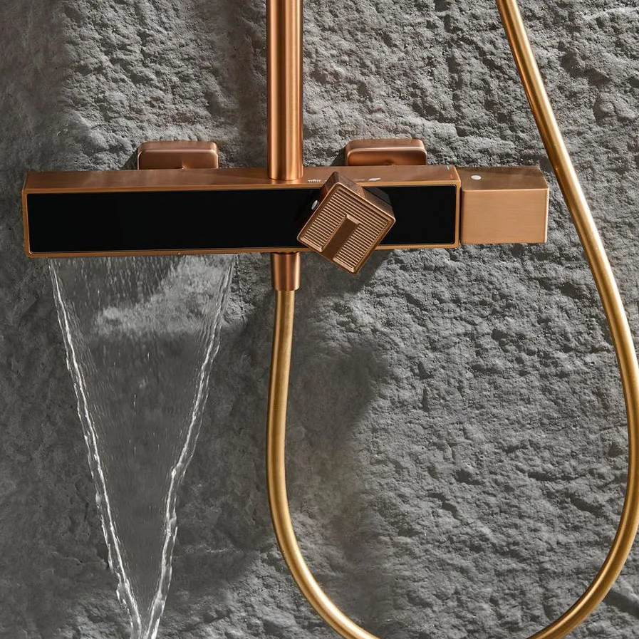 KEMAIDI Set Sistem Shower Kamar Mandi Warna Rose Gold dengan Kontrol Air Panas dan Dingin, Tombol Kuningan, Set Shower Tiga Fungsi dengan Shower Tangan