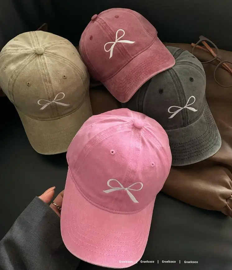 

Soft Cotton Bowknot Embroidery Solid Color Baseball Hat for Women Girls Sweet Korean Peaked Cap Outdoor Snapback Sun Dad Hat