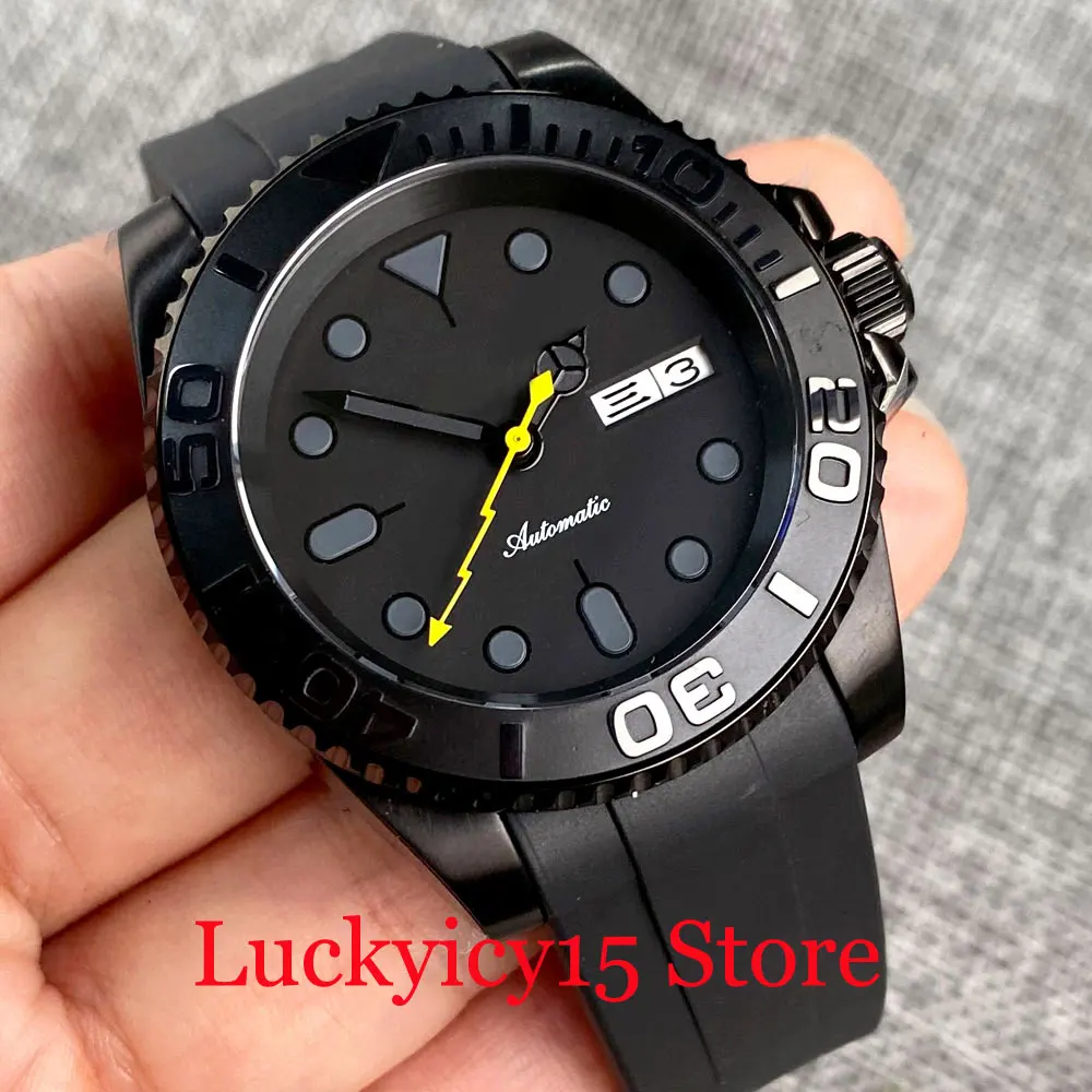 

Tandorio Black PVD Case Black Dial With Black Hands 40MM Japan NH36A Automatic Mechanical Men Watch Curved End Rubber Band