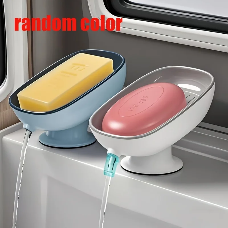 1Pieces-Random Color。Two-in-one bathroom soap dish，Countertop soap dish with a suction cup for draining，Can be stored in a doubl