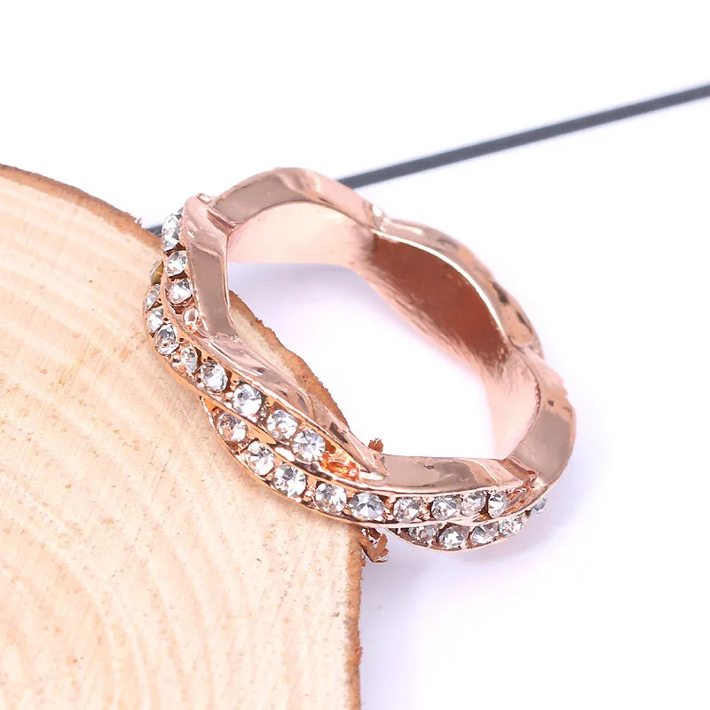 Buipoey European Pop Silver Color Rose Gold Plated Bow Knot Wedding Ring With Shiny Crystal Rings Party Jewelry Valentine's Day