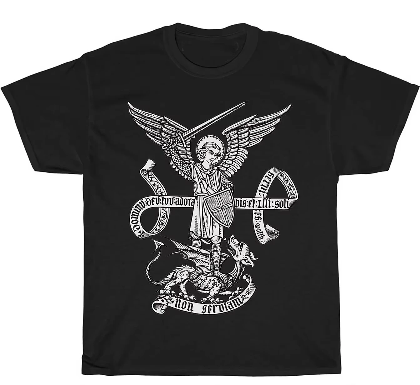 2026 Black Retro Medieval Wing Knight Beast Scroll Match Graphic T-shirt Grunge Print Soft Cotton Short Sleeve Unisex Casual Tee