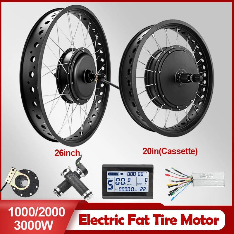 Fatbike ruota motore posteriore Kit di conversione bici da neve elettrica 72V 3000W 48V 2000W 1500W motore Brushless Gearless