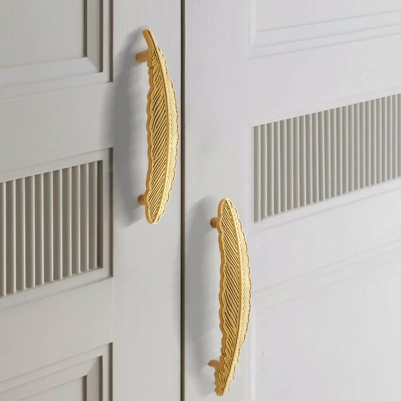 Brass Handle Cabinet Feather Gold Wardrobe Door Pull Handle Modern Simple High Grade Cabinet Drawer Door Knob Copper Handle