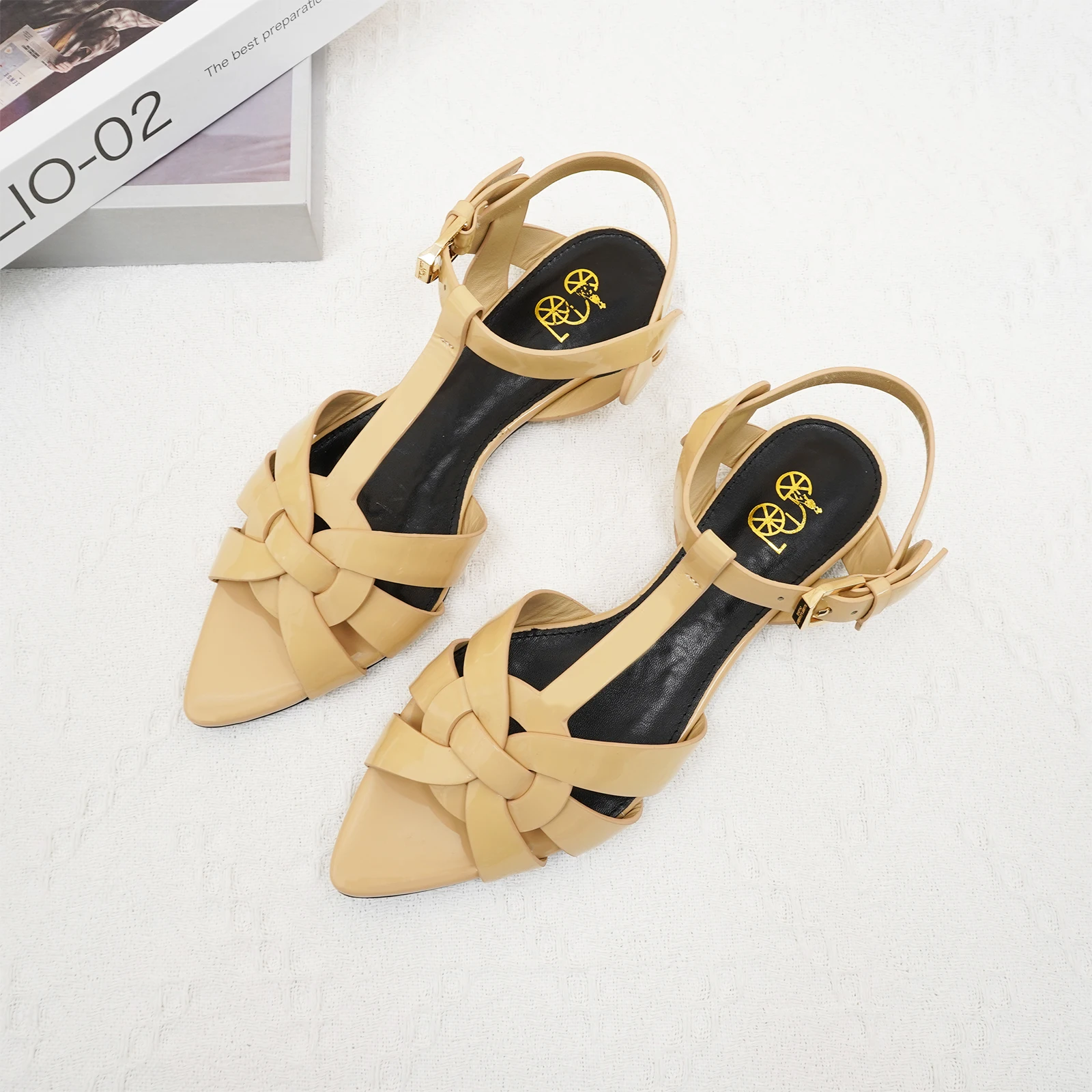 

Luxury plus size pointed toe sandals with exposed toes, elegant summer women's shoes, high-quality solid color handmade shoes