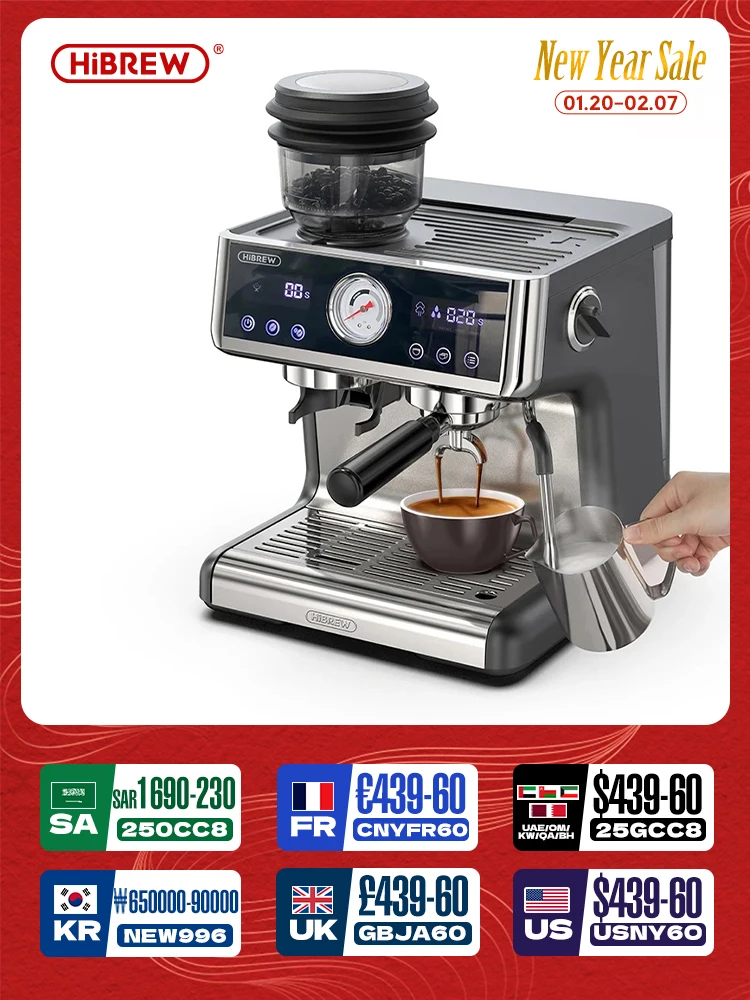 HiBREW Dual Boiler System Barista Pro 20Bar Bean to Espresso Cafetera Coffee Machine with Full Kit for Cafe Hotel Restaurant H7A