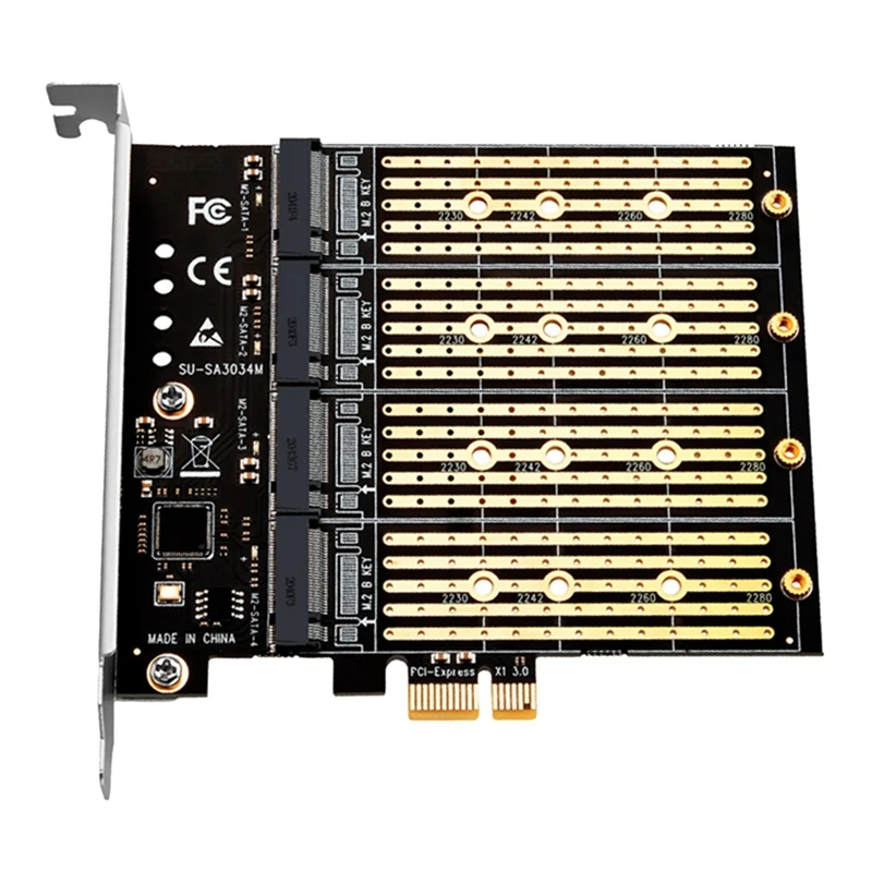 

SSD Adapter PCI-E Adapter PCI Express X1 4 Ports B Key M.2 NGFF SATA Expansion Riser Card