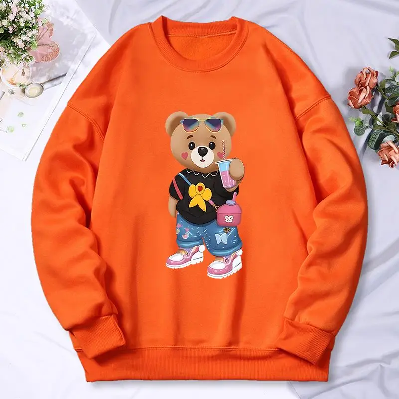 Bear Sister Drinking Beverages Print Hoody For Women Street Loose Sweatshirt Autumn Fleece Hoody Hip Hop S-Xxl Streetwear Female