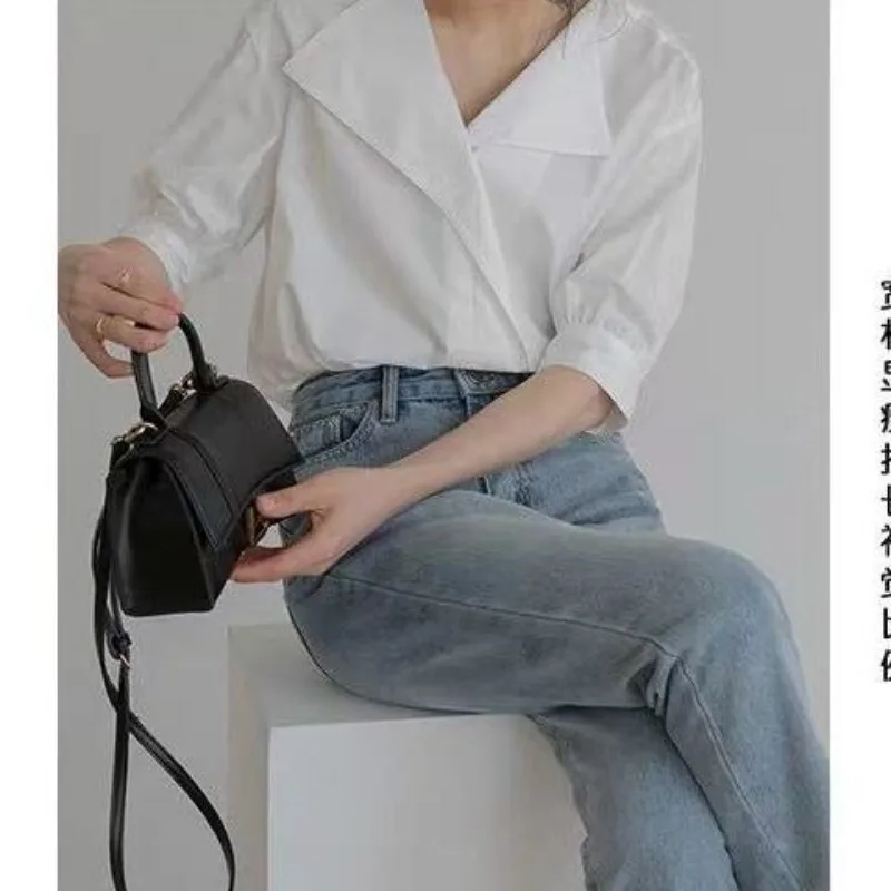 QWEEK White Office Ladies Basic Shirt Woman Summer Oversized V Neck Blouses Korean Fashion Elegant Casual Chic Aesthetic 2024