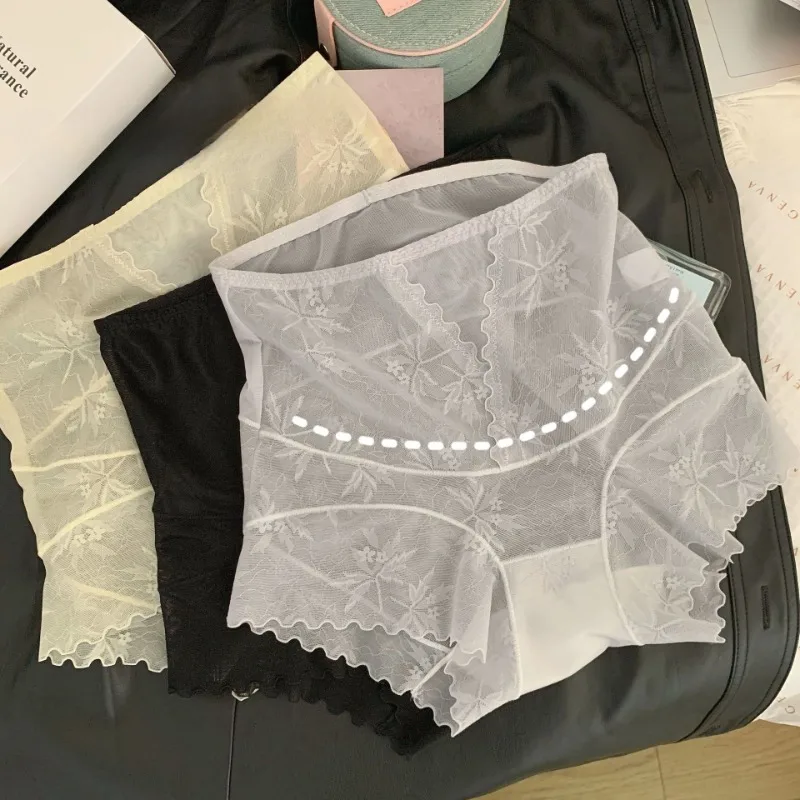 

Ultra-thin Lace High-waisted Underwear Women Slimming Beautiful Buttocks Pants Breathable and Sexy Mesh Tulle Briefs for Women
