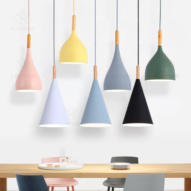 

GEW Modern Hanging E27 Wood Aluminum Pendant Lights, Dining Dable Kitchen Bedside Bar Showcase Decorative Lighting 110V 220V