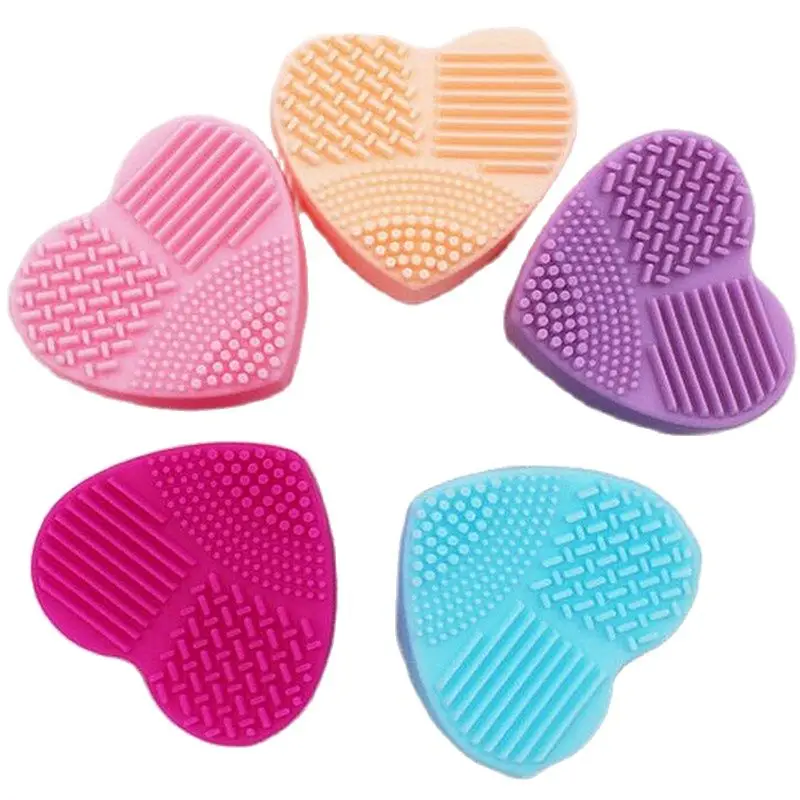 Heart Shape Makeup Brush Cleaner Glove Mat Silicone Cosmetic Brushes Cleaning Scrubber Board Brush Washing Pad, 5 Colors