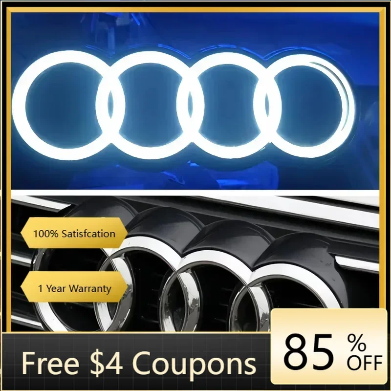 

New Car Sticker For Audi Audi Car LED Front Grille Logo Lamp Static White Light 249 273 285mm For AUDI A3 A4 A5 A6 A7 A8 S3 S4 S