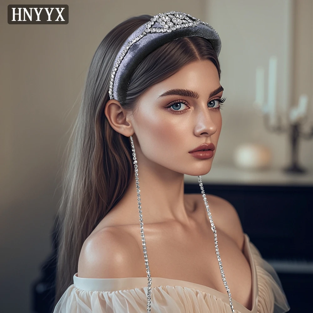 

HNYYX Fashion Rhinestone Headband Gray Extra Thick 4CM Wide Headpiece Baroque Crystal Elegant Women's Hair Accessories A236