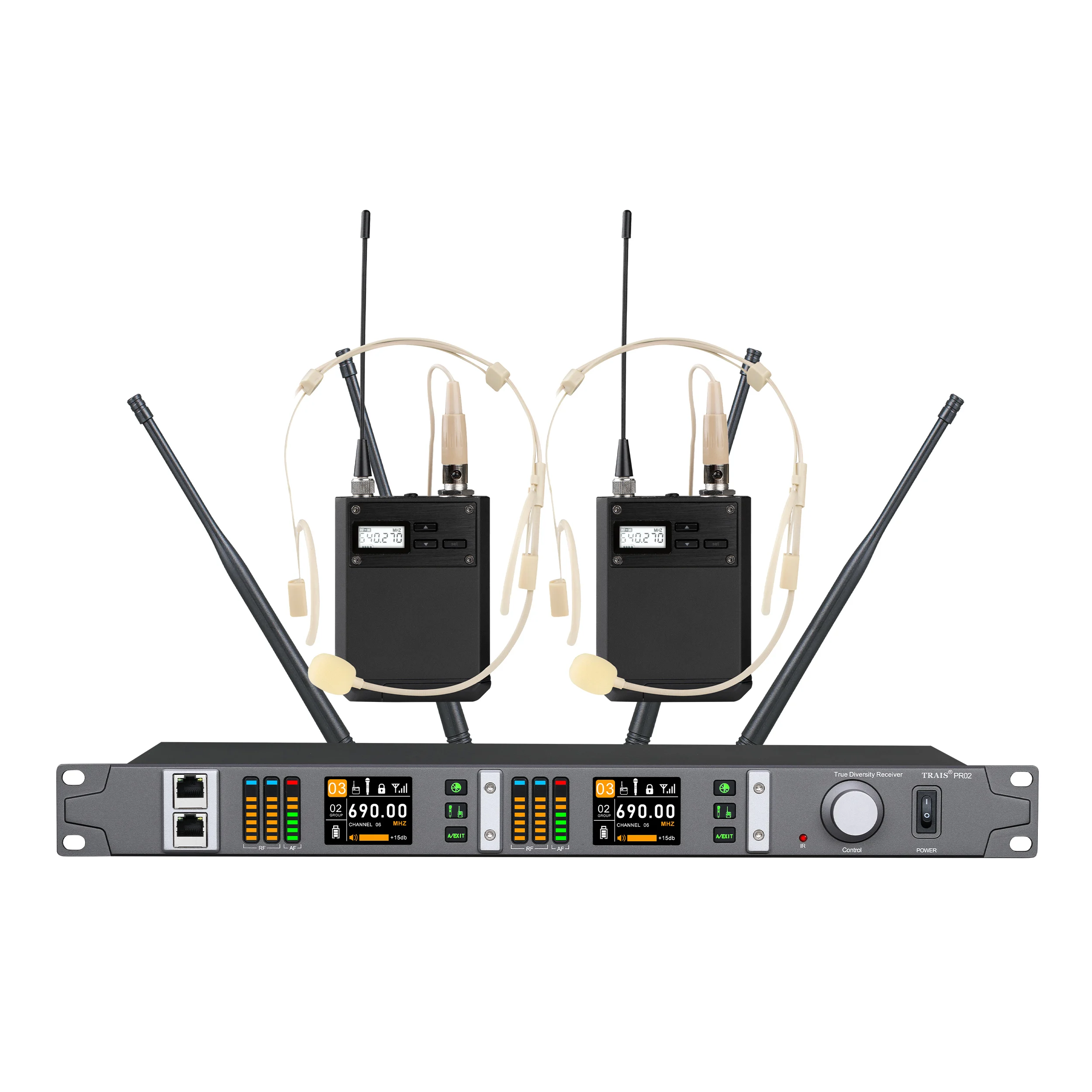 Professional Dual Channel 300 Meter True Diversity Wireless Voice Lavalier Microphone