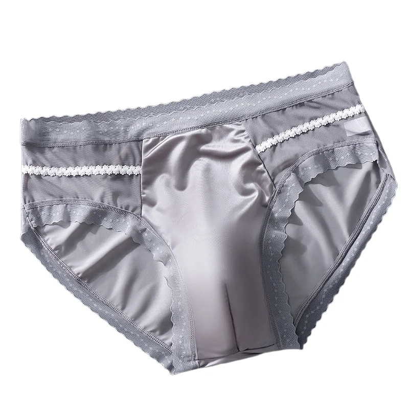 Men's Underwear Lace Seamless Ice Silk Briefs 3d Convex Pouch Panties High Elastic Breathable Underpants Sissy Lingerie