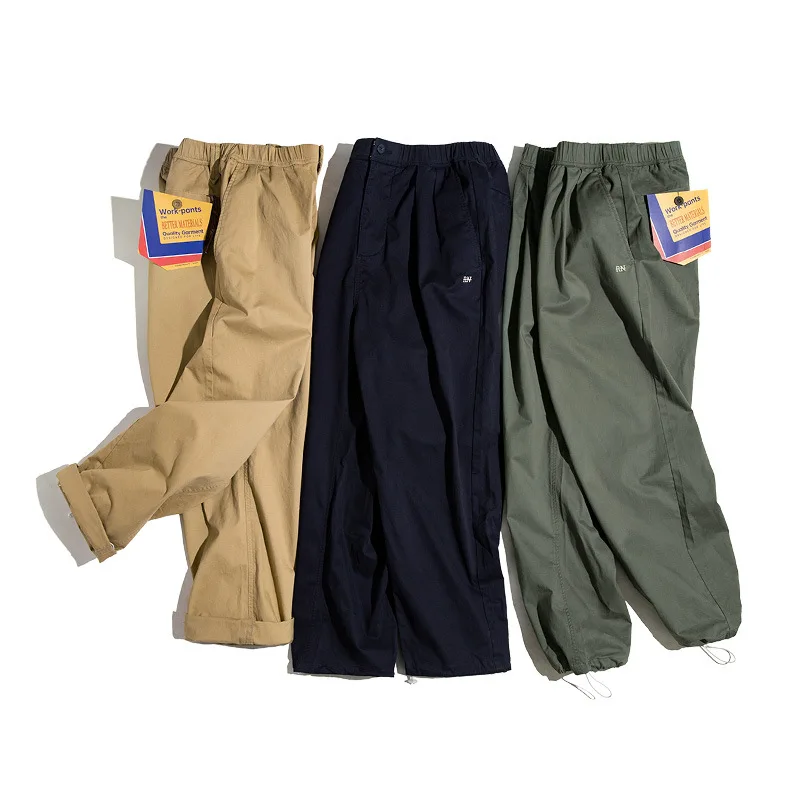 European and American Vintage Loose Casual Pants for Men, Trendy Multi-color Elastic Cuffed Long Pants in Spring and Autumn