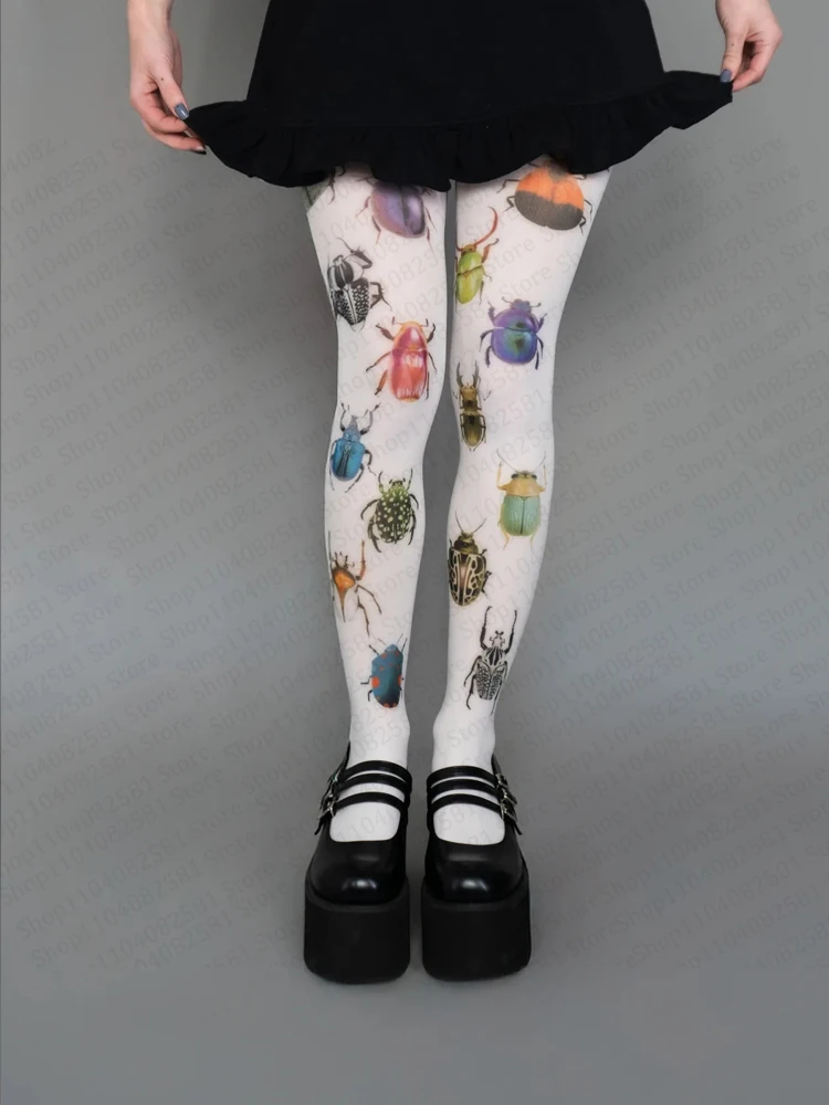 من المألوف لطيف الحيوان مطبوعة الجوارب الطويلة Harajuku جوارب طويلة تأثيري الأبيض الكتابة على الجدران الجوارب Kawaii 2000s Y2K نمط ايمو الفتيات #2