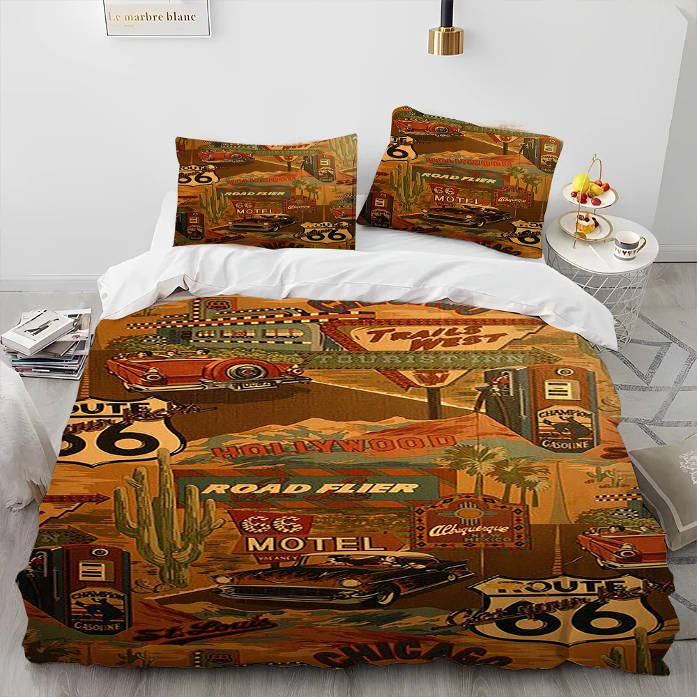 3D Print Historic Route 66,Mother Road,Comforter Bedding Set,Duvet Cover Bed Set Quilt Pillowcase,king Queen Size Bedding Set