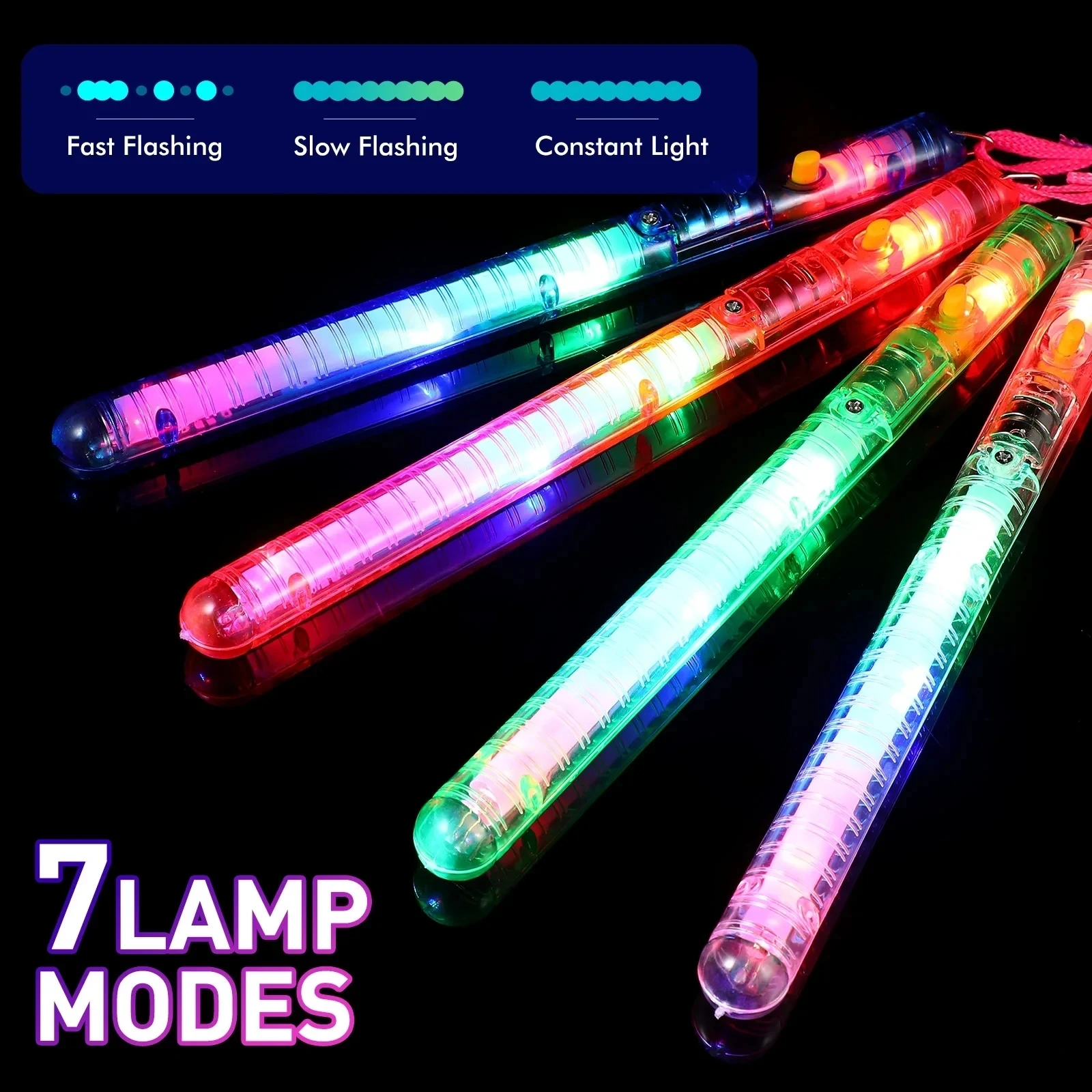 12/24pcs Flashing LED Wand Sticks Glowing Cheer Wands Multicolor Light Up Wands With Lanyards For Music Concert Party Favor