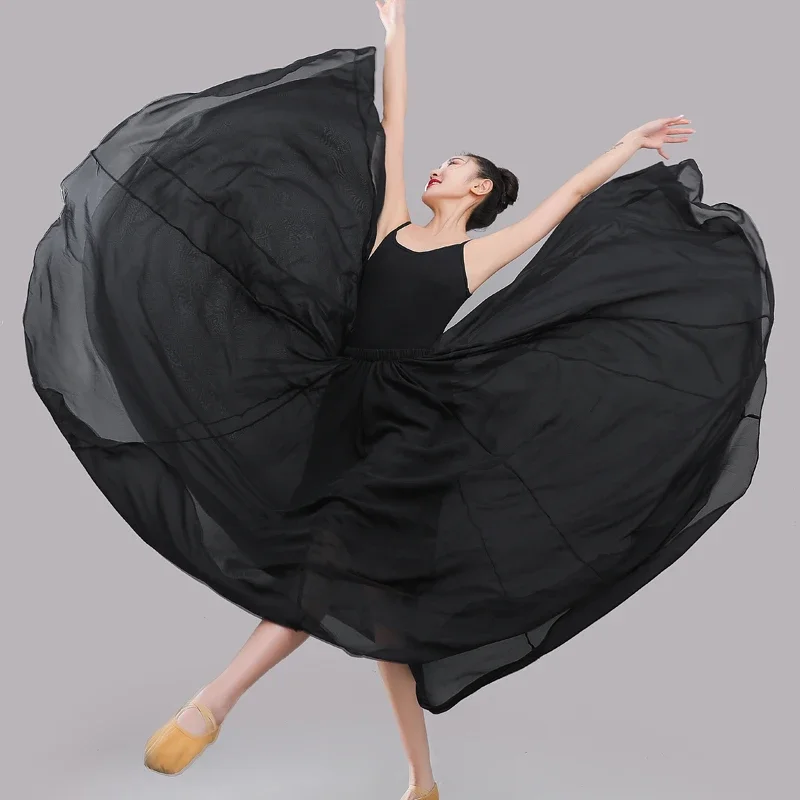 Spanish Flamenco Women Skirt Dance Practice Long Big Swing Costume Solid Color Stage Performance Gypsy Clothing Lady Belly Dress