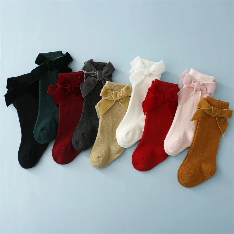 

0-4Y Kids Girls Socks Big Bow Knee High Long Baby Sock Spring Autumn High Quality Princess Children's Accesories Spain Style New