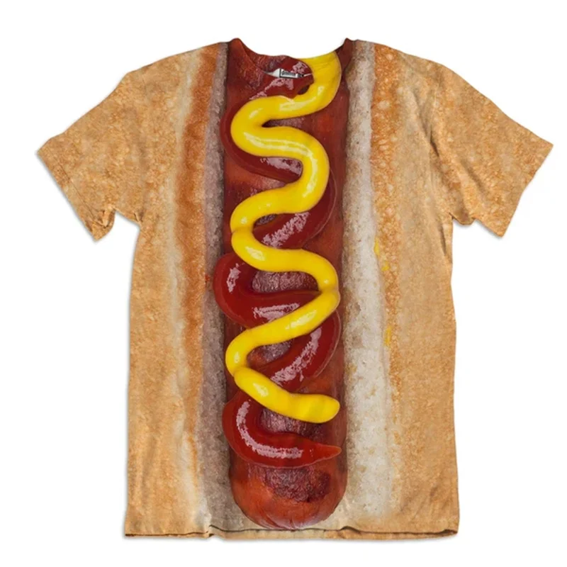 New Unisex Hot Dog Graphs T Shirt 3D Printed Breathable Loose Short Sleeve O Neck Tops Street Funny Mens Clothes Kid Tops