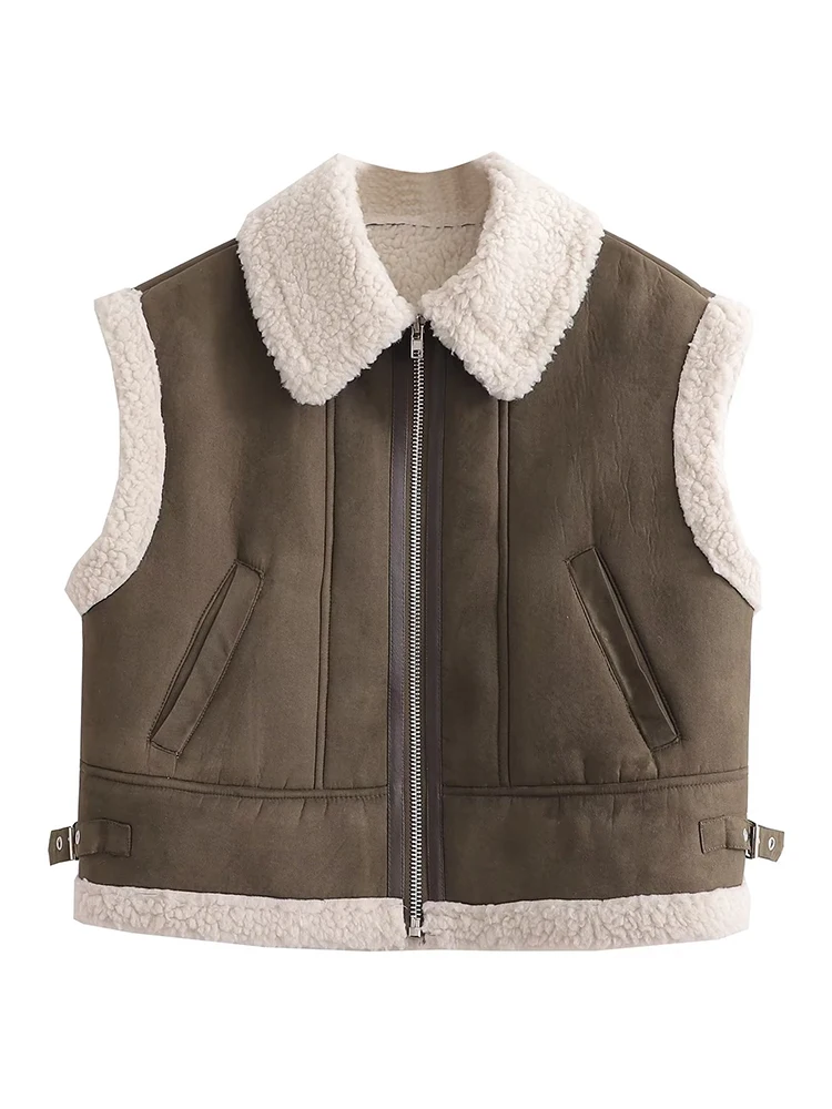 Vintage Women Elegant Vest Jackets 2023 Fashion Ladies Warm Short Coat Patchwork Girls Stylish Top Chic Waistcoat