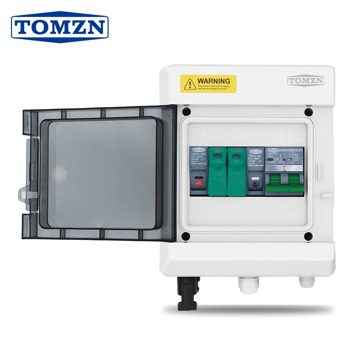 TOMZN Solar photovoltaic PV Combiner Box With Lightning Protection 6way 1 input 1 out DC 600V Fuse MCB SPD Waterproof Box IP65