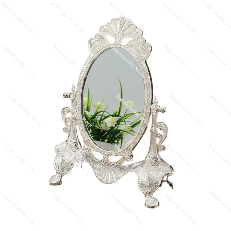 Applicable to rotating sliver/gold Desktop mirror zinc alloy metal Vintage dresser mirror Wedding home decorative mirror