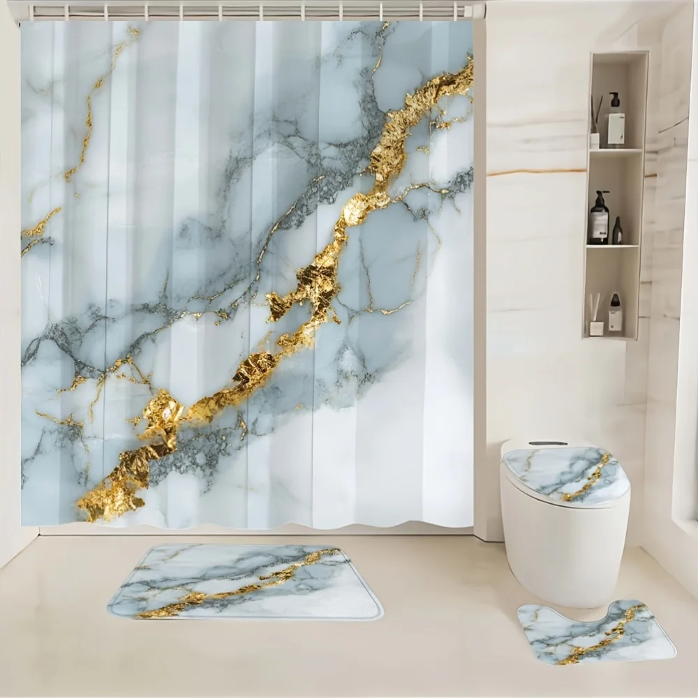 

4pcs Platinum Marble Pattern, Non-slip Floor Mats, Bathroom U-Shaped Mats, Toilet Seat Mats, Full Bathroom Set, Room Decoration