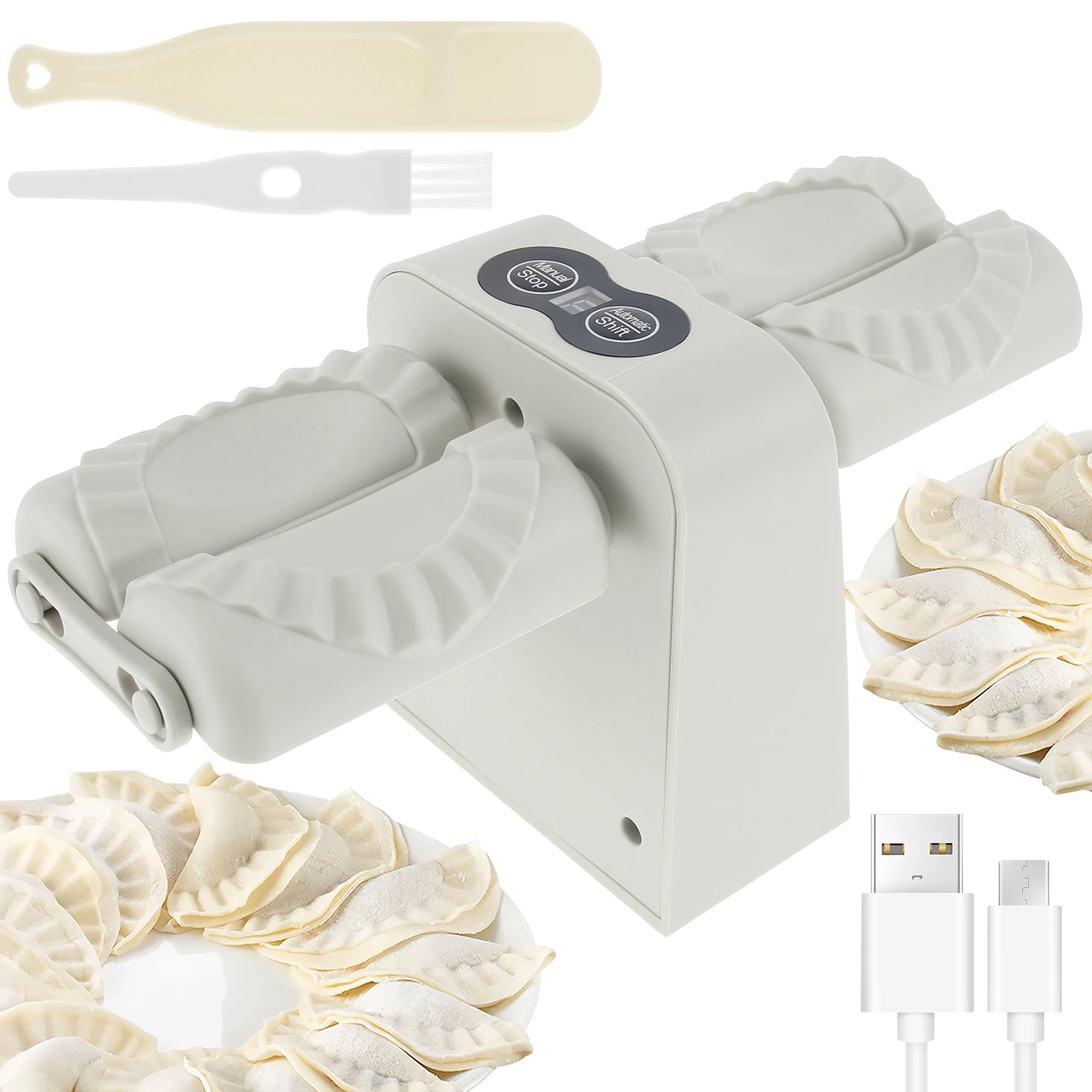 Electric Dumpling Maker Non-Slip Double Head Dumpling Maker Machine 2 Modes Dumpling Maker Press Silent Automatic Dumpling Press