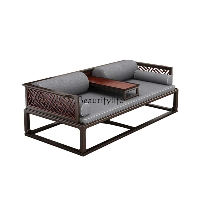 New Chinese Style Solid Wood Push-Pull Ugyen Wood Living Room Small Apartment Simple Sofa Home B & B Zen Bed Bed