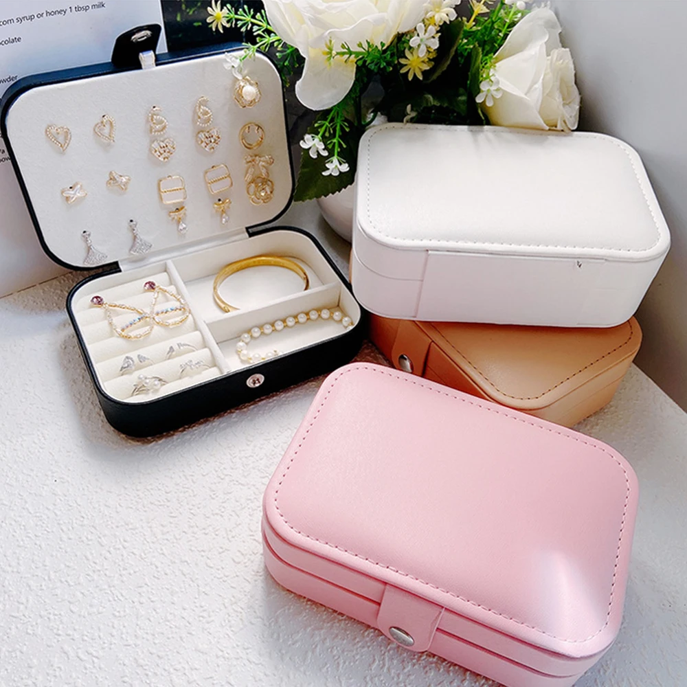 Jewelry storage box, portable double-layer button necklace, watch, earring, ring jewelry